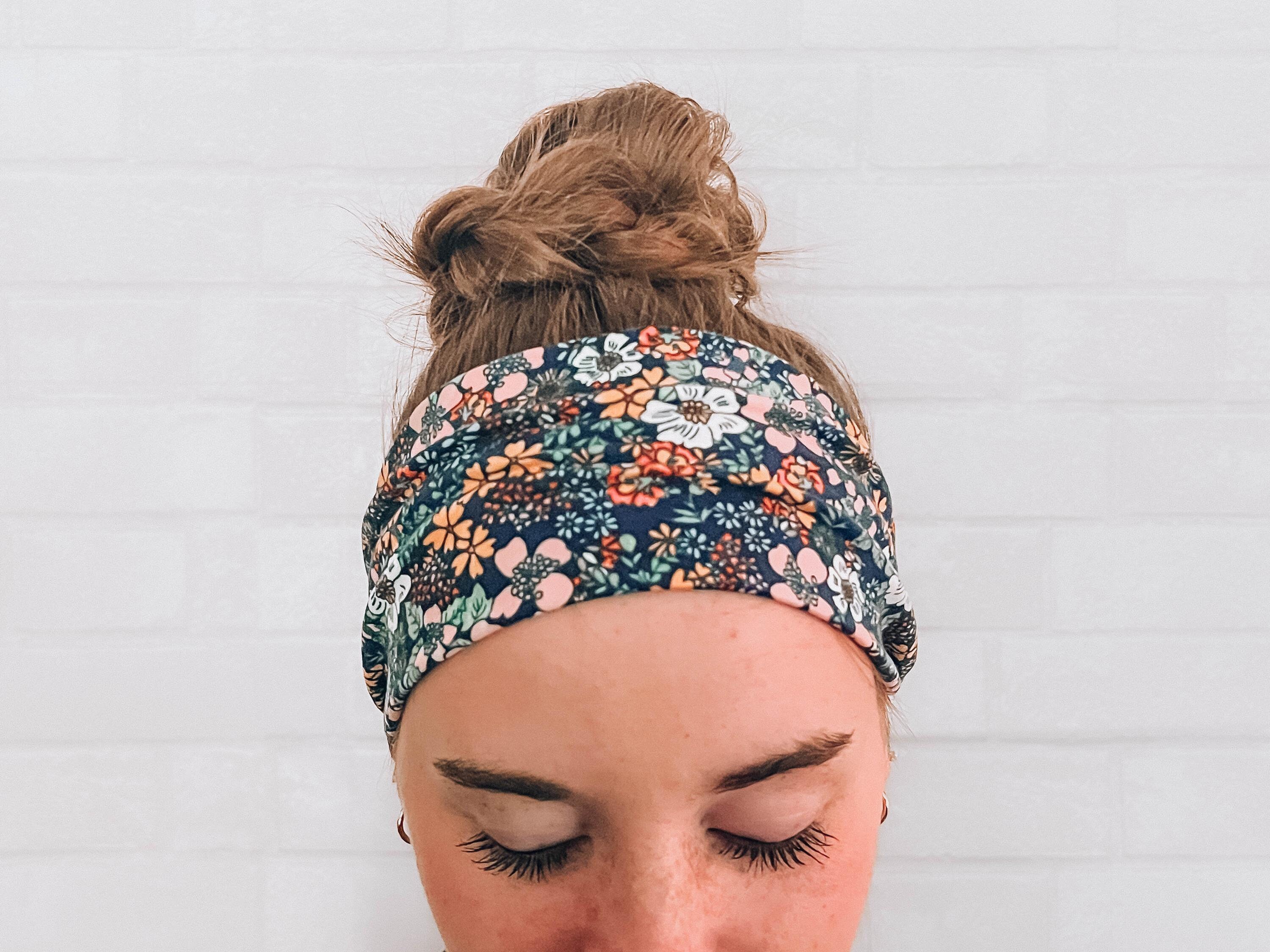 Wide Soft No Slip Headband Navy Multicolor Floral