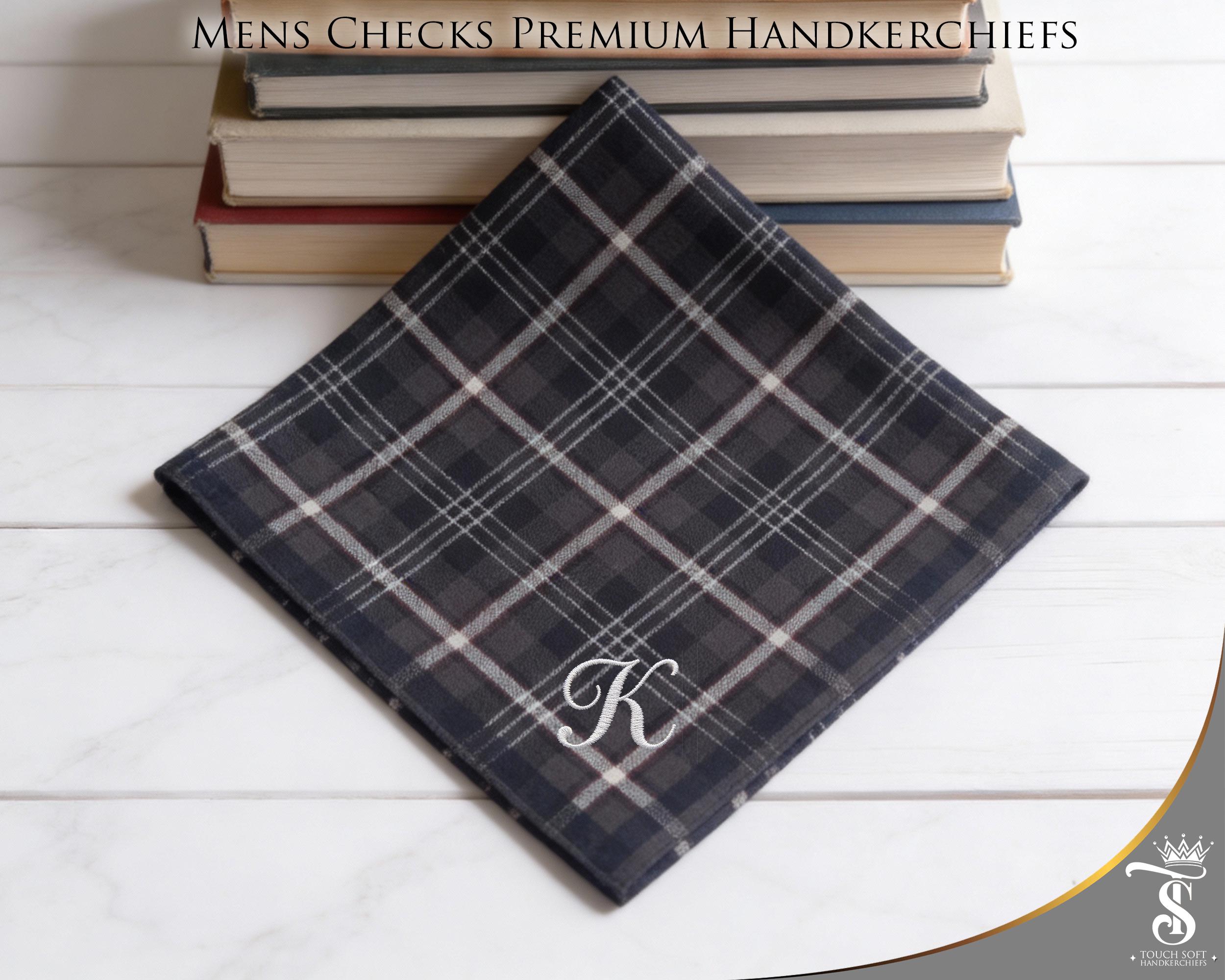 Checked Handkerchief Custom Cotton Check Handkerchief for Men, Embroidered Initial Cotton ...