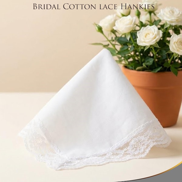 Vintage katoenen kanten zakdoek set van 3, witte dameszakdoek, pochet met kanten rand, klassieke dameszakdoek, traditionele kanten zakdoek