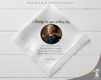Personalized Photo Wedding Hanky – Gift for Parents of the Bride, Custom Handkerchief with Picture & Message Bride’s Gift to Mom and Dad