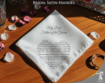 Personalized Wedding Handkerchief Gift Custom Satin Hankie for Parents, Father of the Bride Gift, Mother of the Bride Keepsake Gift for Her