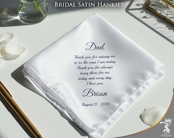 Custom Satin Wedding Hankie – Sentimental Gift for Parents, Father or Mother of the Bride, Personalized Wedding Day Keepsake Wedding Gift
