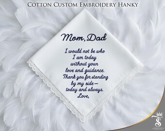 Custom Father & Mother of the Bride Gifts Wedding Keepsake Hankies Wedding Personalized Handkerchief for Parents Custom Embroidered Hankies
