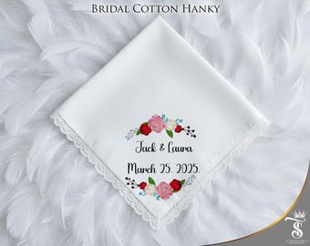 Mouchoir Mariage Personnalisé Brodée Dentelle - Cadeau Mère De La Mariée Ou Mariée
