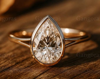 Anello di fidanzamento con moissanite taglio a pera incastonata, anello nuziale con gambo diviso, regalo di anniversario, anello solitario con moissanite a goccia