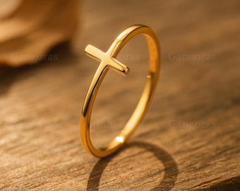 Elegant Cross Ring, 14K Solid Gold Cross Ring, 925 Sterling Silver Cross Ring, Christmas Gift, Valentine's Day Gift, Mother's Day Gift
