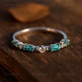 Turquoise Marquise Cut Wedding Band: Vintage Style Anniversary Ring , CZ Diamond Engagement Ring, 925 Sterling Silver band, Jewelry Gift
