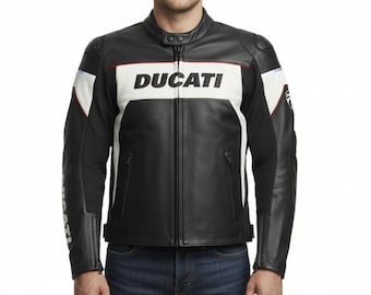 Chaqueta de cuero para moto Ducati para hombre, estilo deportivo, para carreras callejeras, con protección CE.