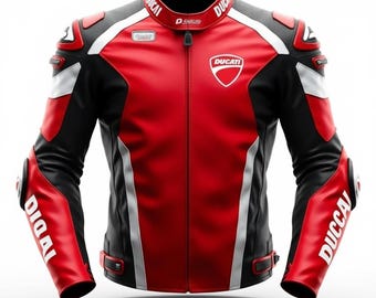 Chaqueta de cuero Ducati roja y negra para hombre, estilo motociclista de carreras, de piel de vaca.
