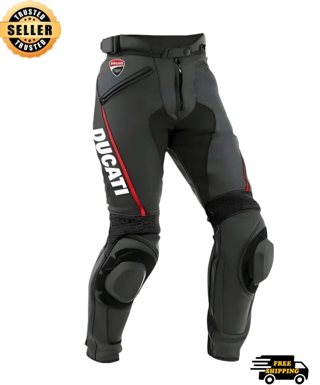 Ducati Men's Leather Motorcycle Racing Pants | CE Knee Protection