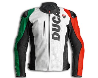 Chaqueta de moto de cuero Ducati – Equipamiento de competición para motoristas con certificación CE para hombre