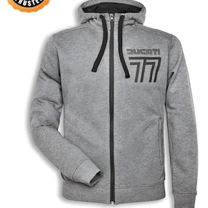 Ducati 77 Retro Zip-Up Hoodie: Cotton-Poly Blend, Rider Comfort, Sporty Graphics