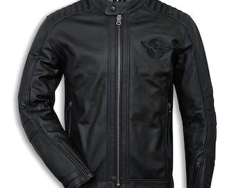 Ducati Heritage Leather Motorcycle Jacket , Men's Vintage Biker, Cafe Racer Style.