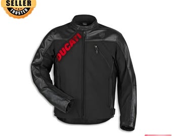 Leather Fabric Ducati Logo C1 Men Black Racing Jacket