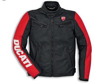 Ducati C3 Men’s Racing Leather Motorcycle Jacket – Red & Black MotoGP Biker Gear
