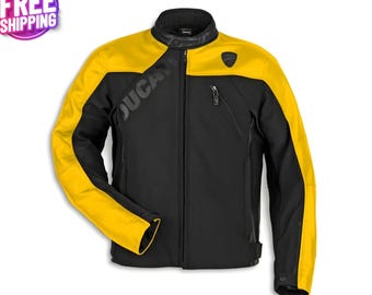 Ducati  C1 leather softshell fabric textile jacket black yellow new 2025