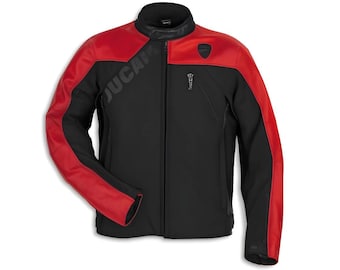Ducati  C1 cowhide leather and softshell fabric textile jacket black red  new 2025