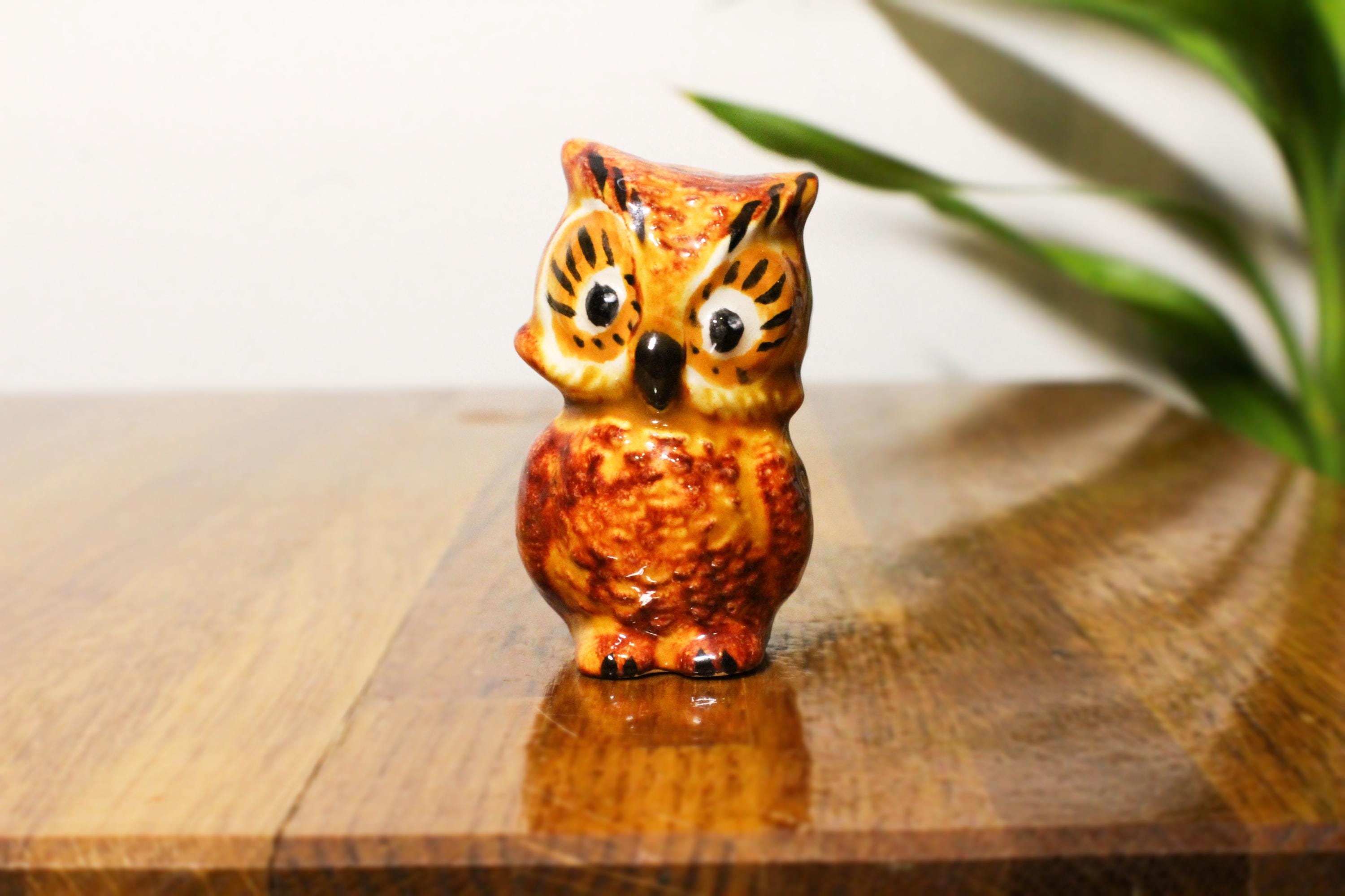Vintage Owl Hand Painted Ceramic Figurine Antique Dark Academia Woodland Figure