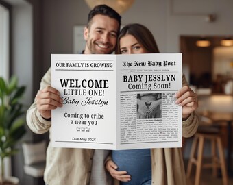 Baby Announcement Newspaper Template: Pregnancy Reveal, Photo Prop (Digital Download)
