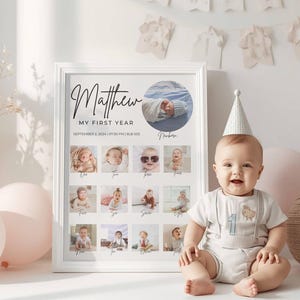 Baby Meilenstein Poster Foto Collage Vorlage: 1. Geburtstag Junge Beere Erster Geburtstag Grußkarte Sofort Download