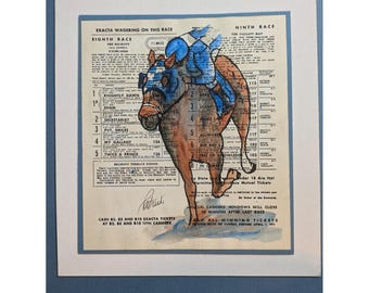 Opera d'arte a tecnica mista "Ippica" del 1974, firmata dalla Segreteria di Patrick Belmont.