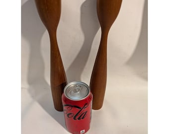 Vintage MCM 2 Teak Wood Tulip Candlestick Candle Holders Denmark 11.5 Inches