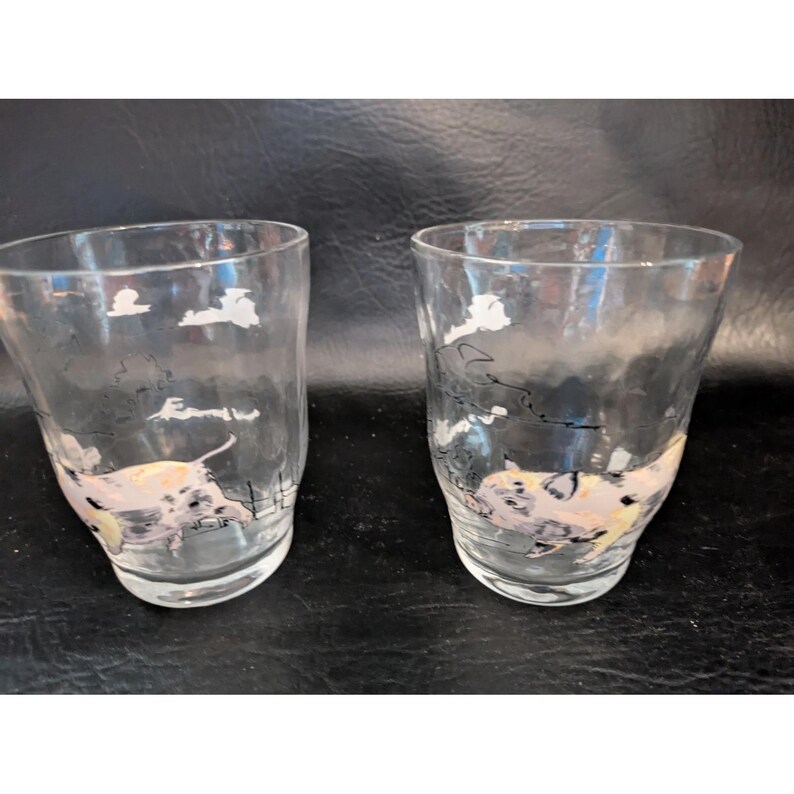 Lot of 2 Anthropologie Pig Hog Barn Farm Juice Glasses image 3