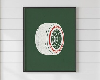 Christmas Formula 1 Wall Art Printable, F1 Racing Tire Holiday Decor Digital Download, Motorsport Christmas Gift - GP-01