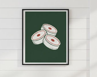 Christmas Ice Hockey Puck Wall Art Printable, Holiday Sports Decor Digital Download, Rustic Hockey Christmas Print - IC-01