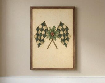 Christmas Racing Checkered Flags Art Print, Holiday Formula 1 Decor for Race Car Fans, Christmas Motorsports Gift - GP-03