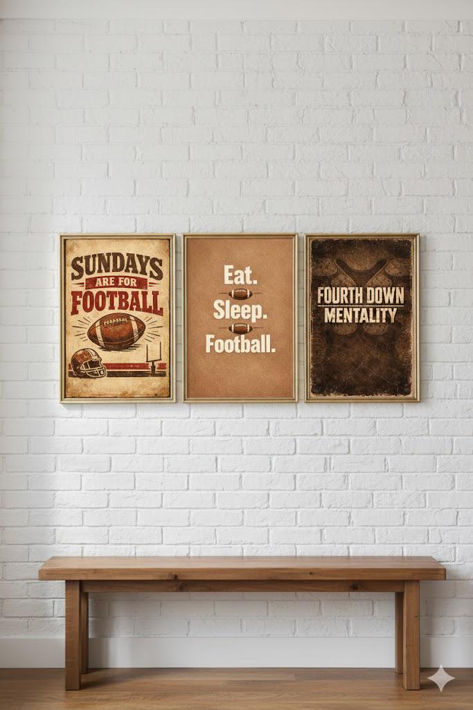 American Football Wall Art Set | 3 Printable Sports Posters | Vintage ...