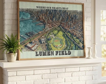 Lumen Field Art Print, Seattle Seahawks Stadium Poster, NFL Wall Art, Aerial City Map Style, Football Fan Gift, Game Room Decor - NFL-0013