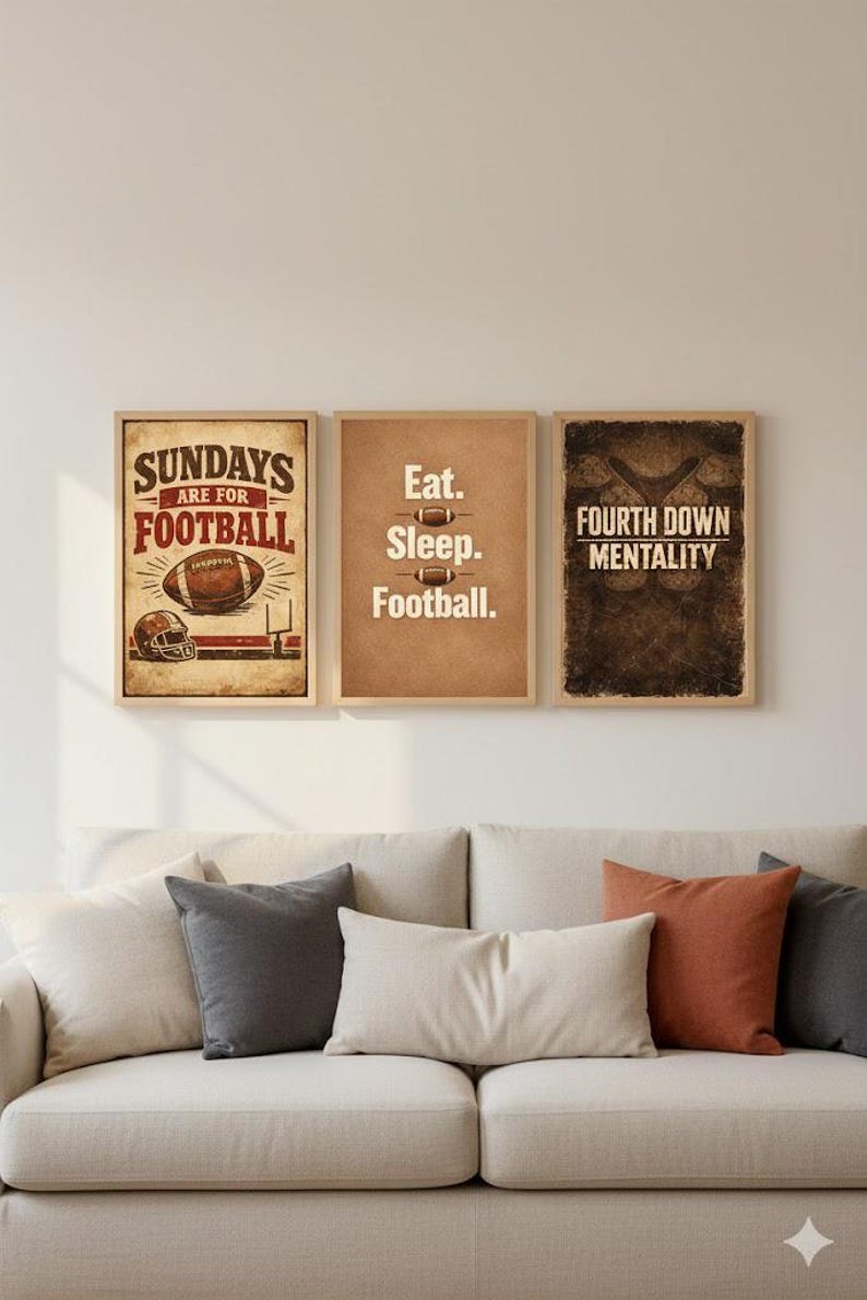 American Football Wall Art Set | 3 Printable Sports Posters | Vintage ...