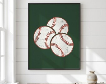 Vintage Christmas Baseball Wall Art Printable, Holiday Baseball Decor Digital Download, Rustic Sports Christmas Print for Boys Room - BS-01