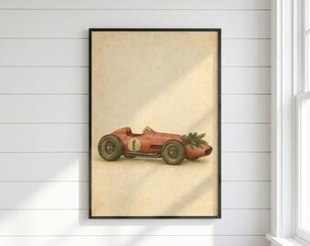 Christmas Formula 1 Race Car Art Print, Vintage Holiday Decor for Racing Fans, Motorsports Lovers Gift, Racing Print - GP-02