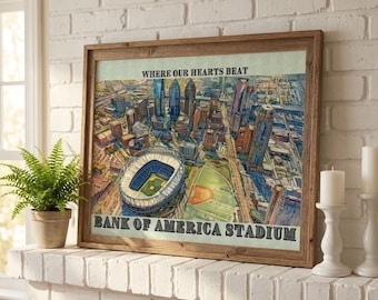 Bank of America Stadium Art Print, Carolina Panthers Wall Art, Charlotte Skyline Poster, NFL Stadium Illustration - NFL-0026