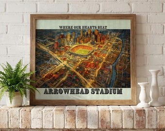 Arrowhead Stadium Art Print, Kansas City Chiefs Print, NFL Stadiums Map, Sports Bar & Man Cave Artwork, NFL Fan Gift - NFL-0029