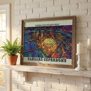 Caesars Superdome kunst aan de muur, New Orleans Saints Stadium print, NFL fan cadeau, voetbal Home Decor, NFL Stadium kaart - NFL-0025