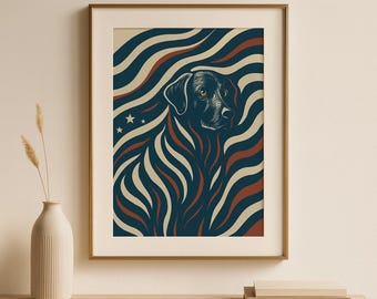 Ilustración de perro patriótico creada para el 250.º aniversario de Estados Unidos, regalo del 4 de julio, arte estilo bicentenario - US-0013
