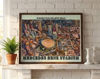 Mercedes-Benz Stadium Art Print, Atlanta Falcons Poster, Aerial Illustration Wall Decor, NFL Lover Gift - NFL-0011