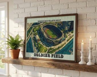 Lámina artística del Soldier Field, póster del estadio de los Chicago Bears, arte mural de la NFL, regalo para aficionados al fútbol americano, decoración de bares deportivos, impresión del horizonte de Chicago - NFL-0005