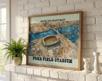 Stampa artistica dello stadio Ford Field, stampa murale dei Detroit Lions, illustrazione aerea dello stadio NFL, regalo per i tifosi di football, poster sportivo di Detroit - NFL-0020