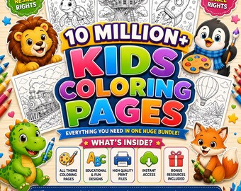 10 Million+ Coloring Pages Bundle, Kids & Adults Coloring Books, Printable Coloring Pages, PLR MRR Digital Download