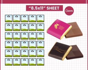 Neapolitan Chocolate Wrapper Template | Square Candy Bar Label Canva Editable | Printable Party Favor Chocolate Wrap SVG PNG