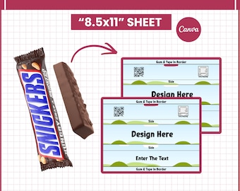 Snickers Bar Wrapper Template | Printable Chocolate Candy Label | Editable Party Favor Design | DIY Canva Download