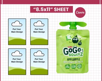 Applesauce Pouch Label Template | Editable Canva Juice Pouch Wrap | Printable Party Favor Label SVG PNG Cricut Silhouette