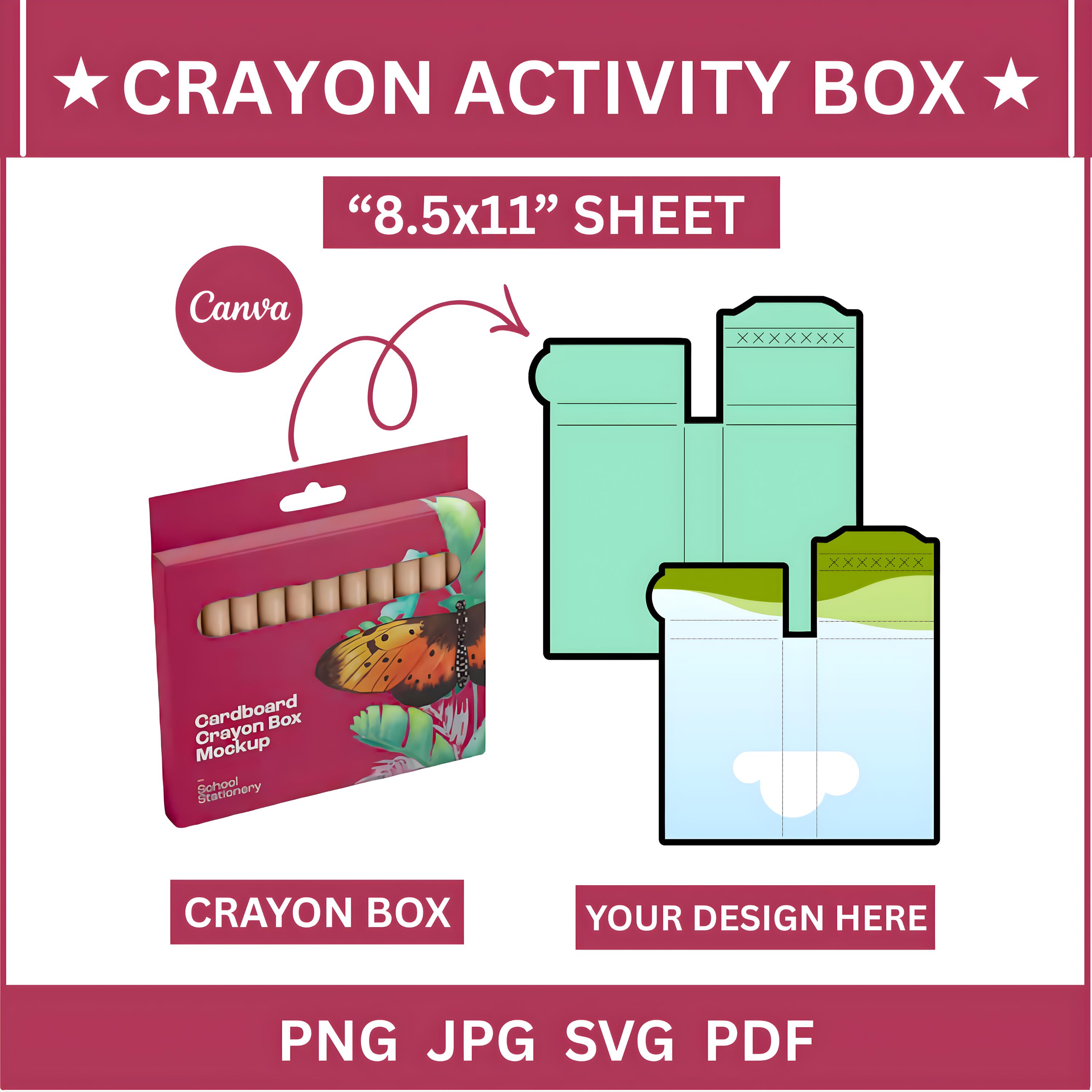 Crayon Activity Box Template SVG Printable | Kids Activity Box for ...