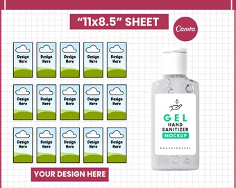 2oz Hand Sanitizer Label Template | Editable Canva Wrap SVG PNG | Printable Party Favor Bottle Label DIY Packaging Design