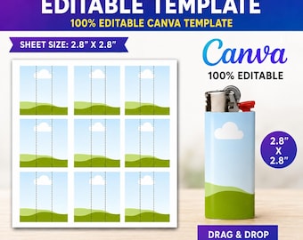 Lighter Label Template, Canva Editable Lighter Wrap, Printable Lighter Label, Lighter SVG, BIC Lighter Template