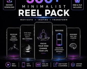 Pacote com mais de 500 Reels minimalistas | Modelos de vídeo para TikTok e Instagram (PLR/MRR)
